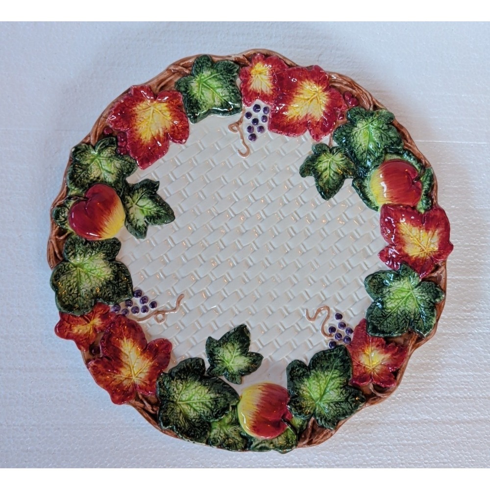 Flaws :( Fitz Floyd Basketweave Platter Grape, Apple, Fall Leaf Platter